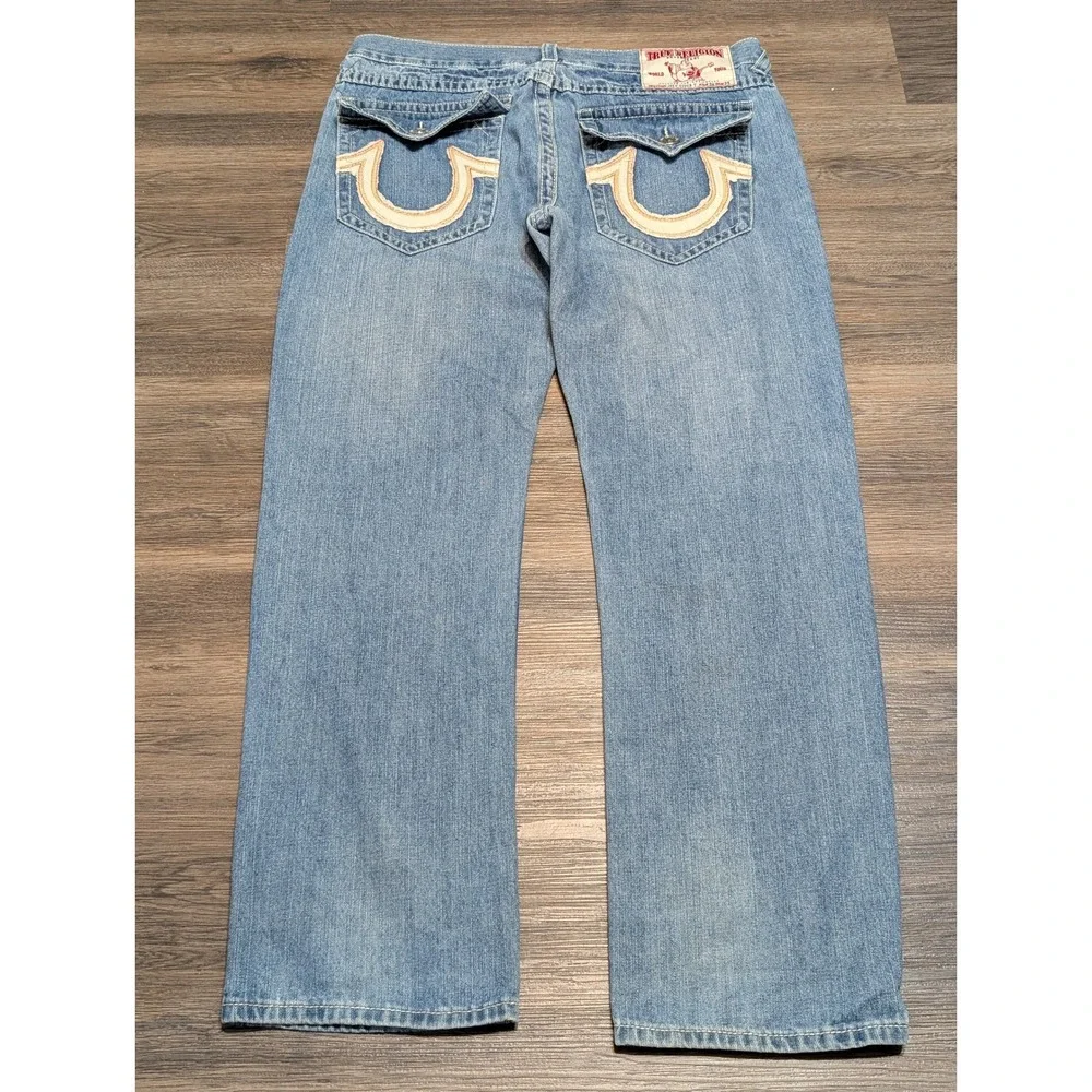 True Religion Joey Super T Mens Blue Jeans 38x34(32) Light Wash Made in USA